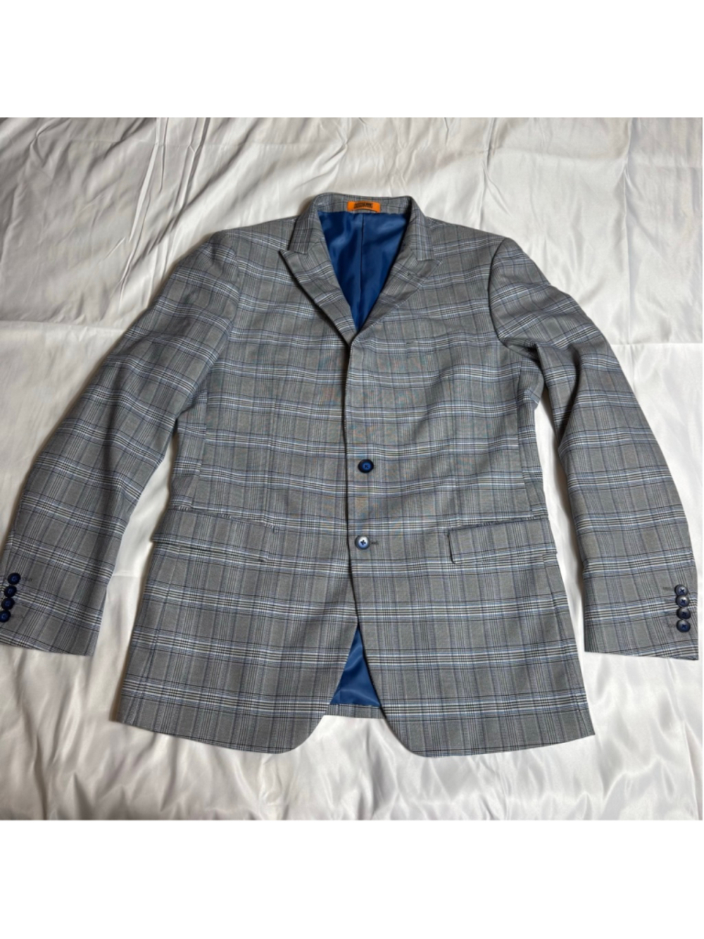 Men's Steven Land Gray & Blue Plaid Sport Coat Blazer 42R